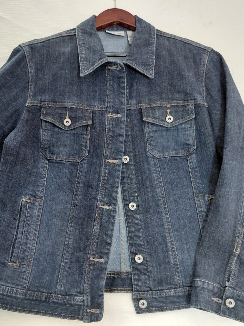 CHICO'S Platinum Men's Denim Jacket – Blue Wash Button Front Utility Style